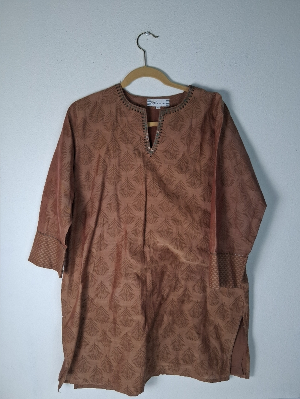 Westside Boho Embroidered Rust Brown Tunic Top Kurta Lagenlook Size XL